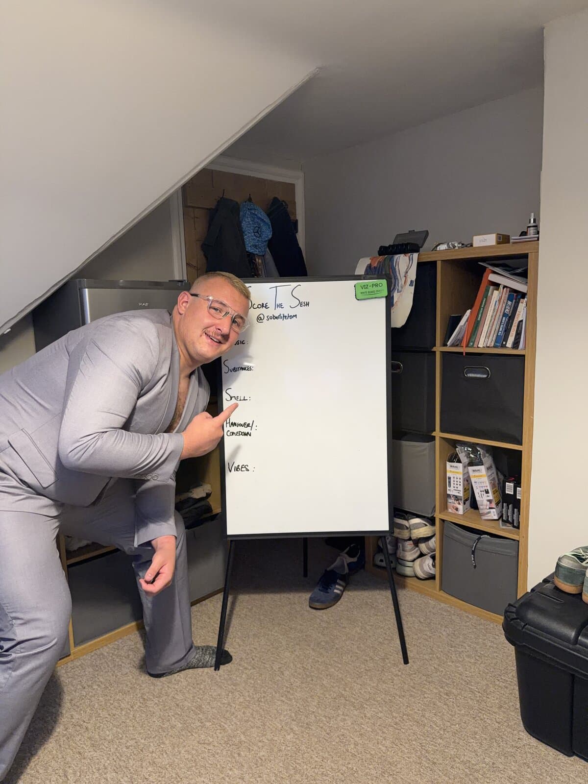 Tom scoring a sesh on the whiteboard — Score The Sesh